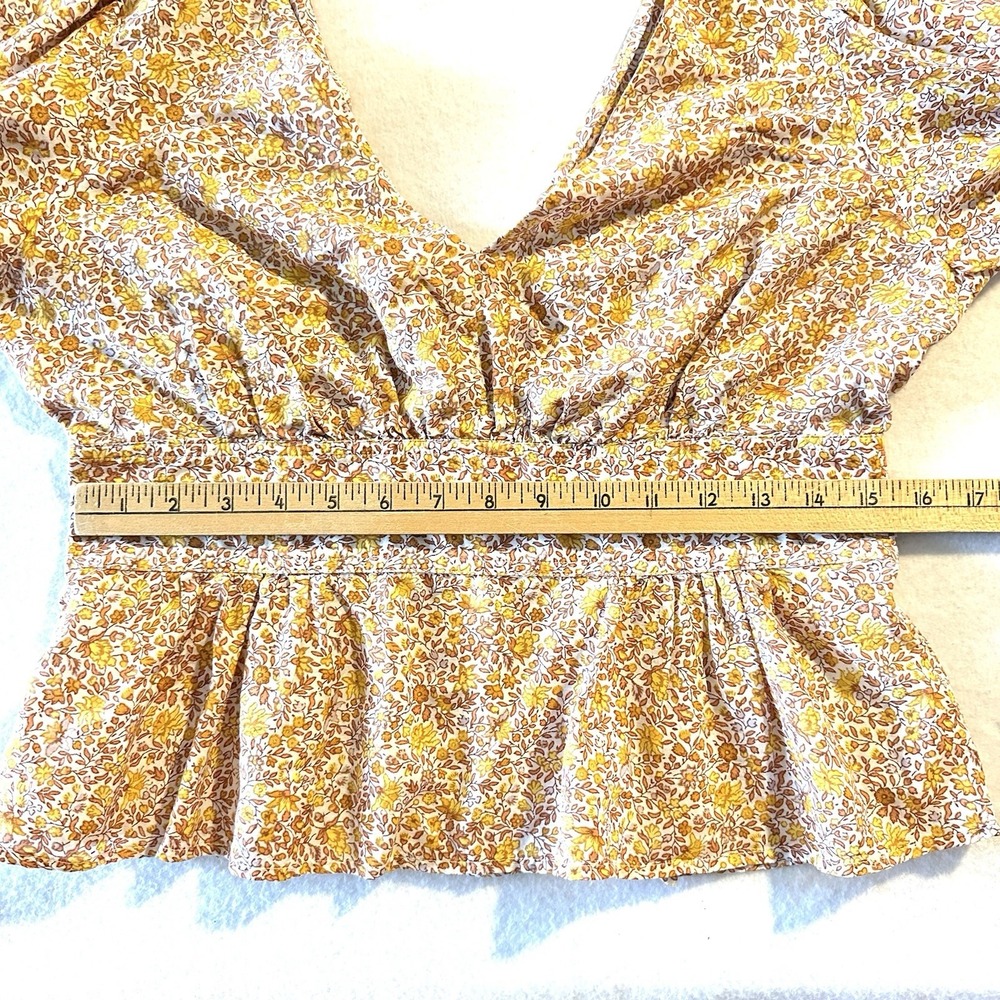 J‎ Crew sz 10 Puff-Sleeve V-Neck Top Yellow Scattered Blooms Floral Print - Picture 9 of 16